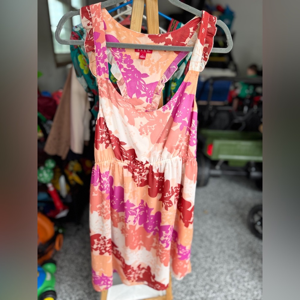 Elle pink and orange ruffle racerback sundress